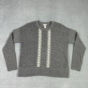 Sundance Sweater Womens Medium Gray Wool Blend Faux Layer Chevron Cable Knit